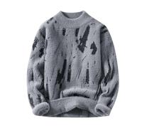YOSUWOAI Men's Crew Neck Pullover Winter Warm Knitted Jumper Comfortable Soft Fine Knit Sweater Men Loose Fit Winter Jumper Basic Knitted Sweatshirt Leisure Ribbed Jumper, O Grey, M