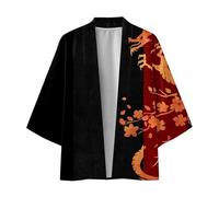 YOSUWOAI Men's Japanese Kimono Dragon Print Cardigan Loose Short Sleeve 3/4 Sleeve Nightdress Baggy Top Colourful Print Japanese Clothing Oversize Leisure Suit Lightweight Summer Coat, Z03 Black, M