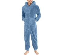 YOSUWOAI Men's Jumpsuit Sleep Suit Cuddly Warm Jumpsuit Pyjamas One Piece Suit Teddy Fleece Loungewear Fluffy Pyjamas Onesie with Zip Winter Comfortable Soft Leisure Suit, O Sky Blue, M