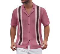 YOSUWOAI Men's Knitted Polo Shirt Short Sleeve Turn-Down Collar Button Placket Colour Block Striped T-Shirt Cutout Breathable Golf Tennis Blouses Thin Short Sleeve Summer Shirt Lightweight Sports