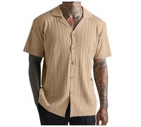 YOSUWOAI Men's Knitted Shirt Short Sleeve Buttoned Lapel Shirt Top Plain Summer Shirts Comfortable Breathable Short Sleeve Shirt Button Down Shirt Vintage Golf Summer Shirt Beach Casual Shirt, O