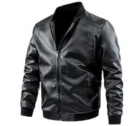 YOSUWOAI Men's Long Sleeve Leather Jacket with Stand-Up Collar Fashionable Trend Biker Jacket Casual Transition Jacket Nappa Leather Bomber Jacket Slim Fit Motorcycle Jackets Lightweight Faux Leather