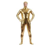 YOSUWOAI Men's Metallic Bodysuit Jumpsuit Stretch Tight Jumpsuit Men's Full Suit Glitter 70s 80s Disco Carnival Costume Party Clubwear Shiny Plain One Piece Onesie, O Gold., M