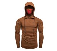 YOSUWOAI Men's Ninja Hoodie Protection Neck Gaiter Hooded Shirt with Thumb Hole Plain Casual Sweatshirt with Mask Windproof Outdoor Tops Running Sports Hoodie Fitness Biker Top, P Brown, L