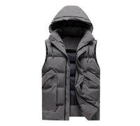 YOSUWOAI Men's Outdoor Quilted Vest Thick Down Vest with Removable Hood Sleeveless Softshell Vest Warm Comfortable Winter Vest Slim Fit Outdoor Vest with Pockets for Running Golf Hiking Riding, O