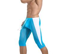 YOSUWOAI Men's See Through Shorts Sexy Transparent Mesh Cycling Trousers Tight Fitness Boxer Bottoms Sports Trousers Mesh Leggings Breathable Compression Shorts Elastic Training Shorts, O Blue1, XL