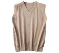 YOSUWOAI Men's Sleeveless Cardigan Knitted V-Neck Pullover, Sweater, Knitted Vest, Plain Coloured, Elegant Knitted Sweater for Men, Soft Undershirt Top, O khaki., XXL