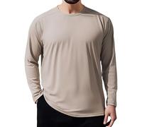 YOSUWOAI Men's Sun Protection Long Sleeve T-Shirt for Hiking Surfing Fishing Summer Lightweight Breathable Base Layer 50+ UV Summer Shirts Beach Sports T-Shirts with Crew Neck, Z03 Khaki., XXL