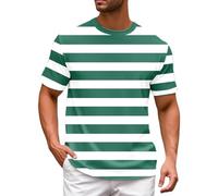 YOSUWOAI Men's T-Shirt Summer Striped Shirt Sports Tops Crew Neck Short Sleeve Tee Shirts Quick Drying Sports Shirt Striped Cotton Casual Shirt Regular Fit Training T-Shirts, O Green, 3XL