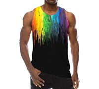 YOSUWOAI Men's Tank Top 3D Rainbow Print Sleeveless T-Shirts Summer Muscle Shirt Colourful Vest Sports Fitness Running Shirt Comfortable Underarm Shirt Breathable Sports Shirt Lightweight Tank Top, O