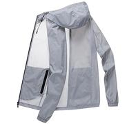 YOSUWOAI Men's Thin Sun Protection Summer Jacket with Hood UV Resistant Breathable Quick Drying Outdoor Summer Jacket Fishing Leisure Jacket with Zip Lightweight Windbreaker, P Grey, XXL