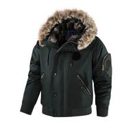 YOSUWOAI Men's Winter Bomber Jacket with Fur Hood Lined Pilot Jacket with Zip Pockets Warm Parker Jacket Padded Winter Jacket Thick Hiking Jacket Punk Biker Jacket Outdoor Jacket