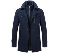 YOSUWOAI Men's Winter Coat Slim Fit Two-Piece Coat For Business and Casual Solid Color Trench Coat Winter Warm Integrated Inner Jacket with Stand-Up Collar Comfortable Winter Jacket, O Navy, L