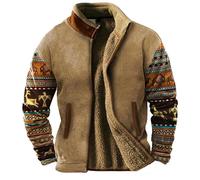 YOSUWOAI Men's Winter Jacket Autumn Winter Transition Jacket Warm Fleece Jacket Zip Vintage Outdoor Jackets Warm Work Jacket Western Long Sleeve Winter Coat Ethnic Graphic Sweat Jacket, O khaki., L