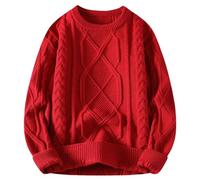 YOSUWOAI Men's Winter Pullover, Thick Thermal Knitted Jumper, Crew Neck, Long Sleeve, Knitted Sweater, Loose Fit, Plain Jumper, Comfortable, Soft, Cable Knit Sweater, Cuddly Winter Jumper, O Red, M
