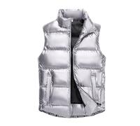 YOSUWOAI Men's Winter Quilted Vest Warm Sleeveless Sports Vest Outdoor Stand-Up Collar Winter Vest Gilet Down Vest Comfortable Work Vests Plain Puffer Vest Soft Transition Vest, O silver., L