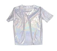 YOSUWOAI Metallic Top Women's Carnival Sequin Top Glitter Disco T-Shirt Shiny Blouse Hip Hop T-Shirt Top Short Sleeve Party Glitter Jazz Dance Top Crew Neck Tee, O White, L