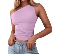 YOSUWOAI One Shoulder Top Women's Sexy Sleeveless Off Shoulder Tops Y2K Slim Fit Basic Crop Top Plain Yoga Top Elegant Beach Holiday Shirts Slim Fit T-Shirt, O purple, XL