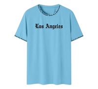 YOSUWOAI Oversized T-Shirt Men's Loose Crew Neck Short Sleeve T-Shirt with Los Angeles Graphic Creative Letters Summer Breathable Sports Shirts Streetwear Training Shirt Soft Summer Shirt, O Sky Blue