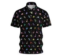 YOSUWOAI Polo Shirt Men's Summer Beach Shirt Slim Fit Top 3D Printed Short Sleeve Shirt Hawaiian Beach Casual Shirt Colourful Lapel Collar Party Shirt Casual Summer Shirt Golf Sports Shirt, P Black