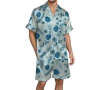 YOSUWOAI Pyjamas for Men Christmas Pyjama Set Two Piece Pyjamas Short Sleeve Top Short Trousers Leisure Suit 2-Piece Christmas Sleepwear Soft Night Suits Sleepwear, S sky blue, 3XL