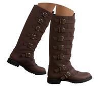 YOSUWOAI Renaissance PU Leather Medieval Pirate Boots Women's Steampunk Riding Boots for Halloween Medieval Boot Covers Long Boot Warmers for Carnival Cosplay Halloween Knight Warrior, O Brown, 13 UK