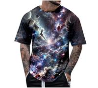 YOSUWOAI Sports T-Shirt Men's Space Universe Galaxy Printed Shirt Casual Vintage Short Sleeve Crew Neck Summer Tops 3D Print Shirts Colourful Space Graphic T-Shirts for Men, O Black, 3XL