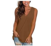 YOSUWOAI T-Shirts for Women V-Neck Sleeveless Top Plain T-Shirt Tank Top Tank Top Cotton Tops Loose Blouse Top Summer Tank Tops Hawaiian Beach Tops Y2K Blouse, O khaki., XXL