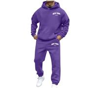YOSUWOAI Tracksuit Men's Long Jogging Suit Letter Print Fitness Suit Baggy Sportswear Autumn Outfit Winter Warm 2-Piece Sweatshirt and Tracksuit Bottoms, P Dark Purple, 3XL