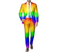 YOSUWOAI Two-piece men's suit, multi-coloured carnival jacket and trousers, 2-piece suits, rainbow suit jacket and suit trousers set, party, prom, festive outfit, disco costume, Z05 multicolour, 3XL