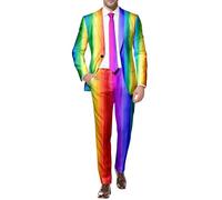 YOSUWOAI Two-piece men's suit, multi-coloured carnival jacket and trousers, 2-piece suits, rainbow suit jacket and suit trousers set, party, prom, festive outfit, disco costume, Z08 Multicolour, L
