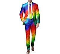 YOSUWOAI Two-piece men's suit, multi-coloured carnival jacket and trousers, 2-piece suits, rainbow suit jacket and suit trousers set, party, prom, festive outfit, disco costume, Z06 multicolour, L