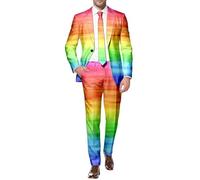 YOSUWOAI Two-piece men's suit, multi-coloured carnival jacket and trousers, 2-piece suits, rainbow suit jacket and suit trousers set, party, prom, festive outfit, disco costume, Z03 multicolour, 3XL