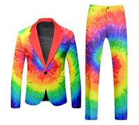 YOSUWOAI Two-piece men's suit, multi-coloured carnival jacket and trousers, 2-piece suits, rainbow suit jacket and suit trousers set, party, prom, festive outfit, disco costume, O Orange, M