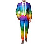 YOSUWOAI Two-piece men's suit, multi-coloured carnival jacket and trousers, 2-piece suits, rainbow suit jacket and suit trousers set, party, prom, festive outfit, disco costume, Z04 Multicolour, XXL