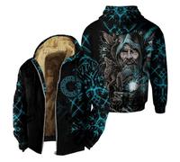 YOSUWOAI Viking Costume Men's Zip Hoodie Thick Pullover Sweat Jacket 3D Print Nordic Fleece Hooded Jacket Nordic Mythology Winter Jacket Viking Fleece Jacket Hoodie