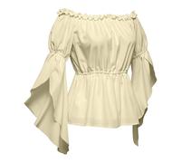 YOSUWOAI Women's Renaissance Costume Blouse Victorian Ruffle Blouse Off Shoulder Medieval Shirt Beer Clothing Blouse for Women Vintage Victorian Viking Shirt Blouse, P Beige, S