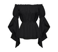 YOSUWOAI Women's Renaissance Costume Blouse Victorian Ruffle Blouse Off Shoulder Medieval Shirt Beer Clothing Blouse for Women Vintage Victorian Viking Shirt Blouse, O Black, L