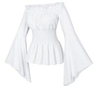 YOSUWOAI Women's Renaissance Victorian Blouse Boho Pirate Shirt Medieval Clothing Gothic Steampunk Long Sleeve Off Shoulder Corset Top Vintage Victorian Viking Shirt, O White, M