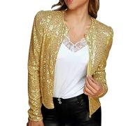 YOSUWOAI Women's Sequin Blazer Glitter Cardigan Long Sleeve Party Suit Jacket Elegant Clubwear Carnival Rave Festival Outfit Club Cocktail Jacket 70s 80s Disco Jacket Theme Party Costume, Z03 Gold
