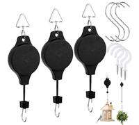 Yotako 3 Pack Hanging Basket Pulley - Plant Pulleys Heavy Duty Retractable Plant Pulley Hook with with 3Pcs Ceiling Hooks and S-Hook for Hanging Plants Baskets Feeder