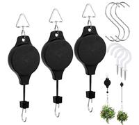 Yotako 3 Pcs Hanging Basket Pulley, Retractable Heavy Duty Plant Pulley Hook System with 3Pcs Ceiling Hooks and S-Hook, Plant Pulleys for Hanging Plants Basket Watering