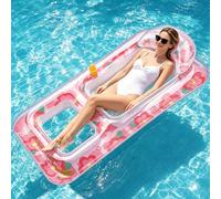 Yotako Adult Lilo Pool Inflatables - Inflatable Lounger for Swimming Pool with Headrest, Cup Holder, Cooling Foot Zone, Sparkling Pink Sequin Inflatable Rafts Floats for Tanning, Summer Lounging
