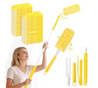 Yotako Flash Dust Magnet Kit - 30 Pack 360° Fluffy Double Sided Disposable Electrostatic Duster Refills, Short & Extendable Long 270° Adjustment Handles for Cleaning Car Fan Blinds Keyboard (Yellow)