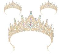 YoTelim 3 Pack Crystal Tiara and Princess Crown,Bridal Wedding Queen Headbands Prom Birthday Party Halloween Hair Accessories, L, Alloy + Rhinestones, No Gemstone