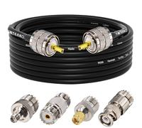 YOTENKO Ham Radio Coax Cable 20FT RG58 Coaxial Cable 50 Ohm, PL259 Male to Male Coax + 4-Pack Adapter UHF SO239 Female to SMA/UHF/BNC, for CB, Amateur, Ham Radio