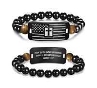 YOTHIWAD Cross Bracelet for Men Stainless Steel Beads American Flag Bible Verse Bracelet Christian Easter Gifts for Men Teen Women Best Ideal Gifts for Birthday First Communion Confirmation Baptism, 1