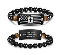 YOTHIWAD Cross Bracelet for Men Stainless Steel Beads American Flag Bible Verse Bracelet Christian Easter Gifts for Men Teen Women Best Ideal Gifts for Birthday First Communion Confirmation Baptism, 1