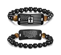 YOTHIWAD Cross Bracelet for Men Stainless Steel Beads American Flag Bible Verse Bracelet Christian Easter Gifts for Men Teen Women Best Ideal Gifts for Birthday First Communion Confirmation Baptism, 1