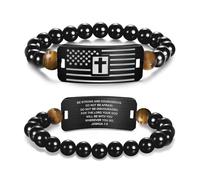 YOTHIWAD Cross Bracelet for Men Stainless Steel Beads American Flag Bible Verse Bracelet Christian Easter Gifts for Men Teen Women Best Ideal Gifts for Birthday First Communion Confirmation Baptism, 1